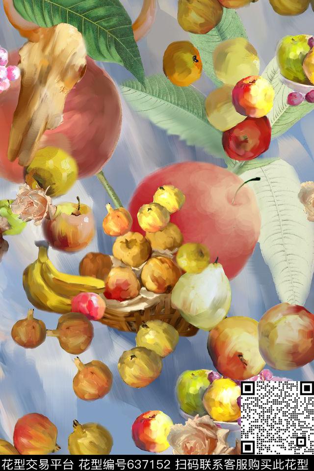 抽像花卉水果组合花朵数码印花华亿平台下载（图片编号: 637152） - 瓦栏（Walan）