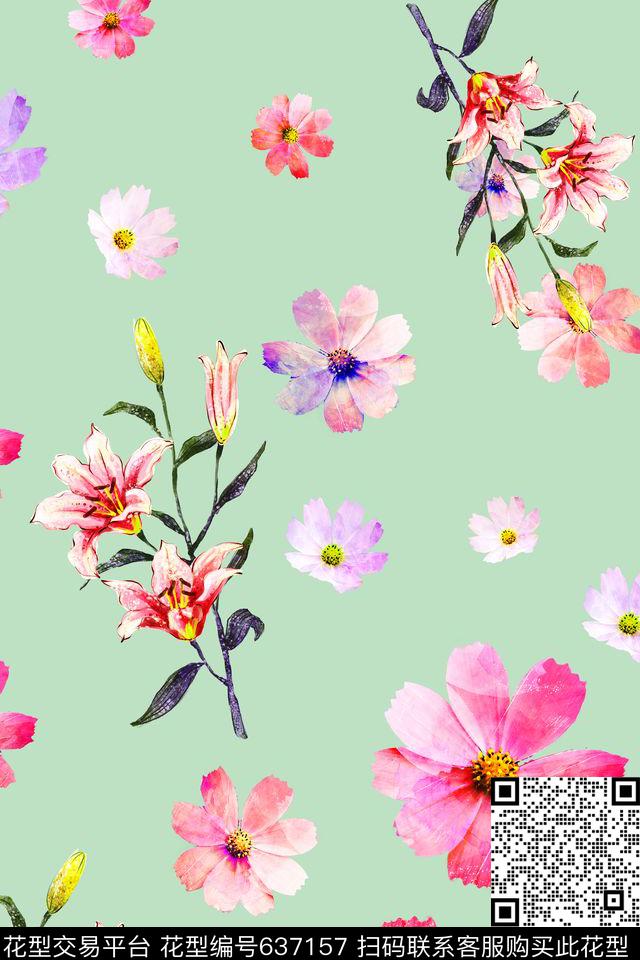 水彩花欧美花朵数码印花华亿平台下载（图片编号: 637157） - 瓦栏（Walan）