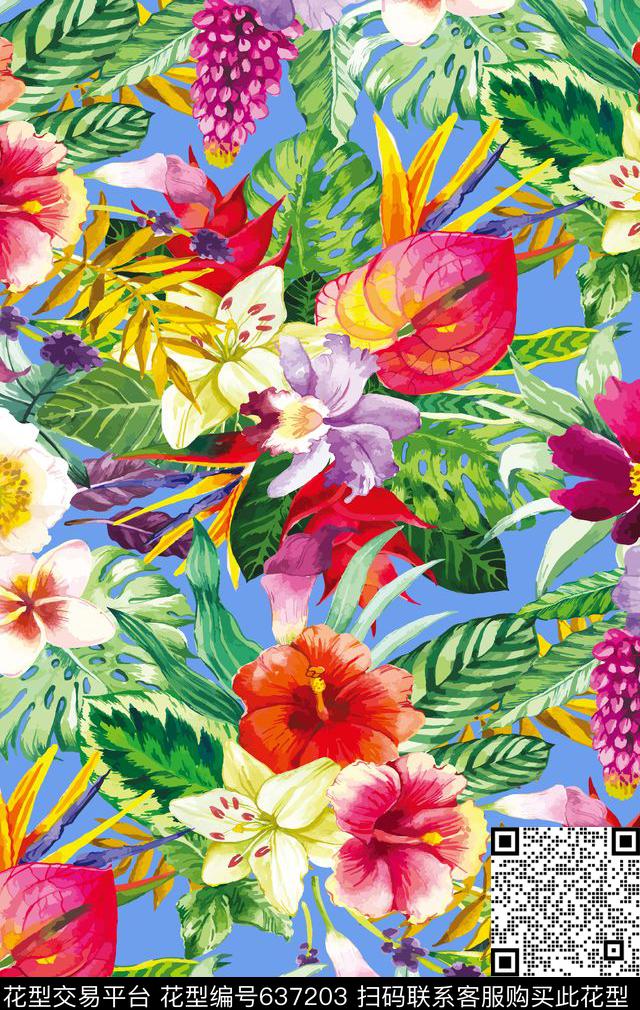 花卉热带雨林丛林生物数码印花华亿平台下载（图片编号: 637203） - 瓦栏（Walan）