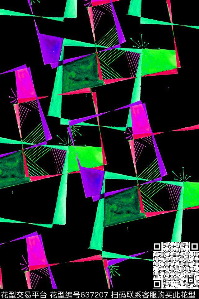 撞色手绘小方块数码印花华亿平台下载（图片编号: 637207） - 瓦栏（Walan）