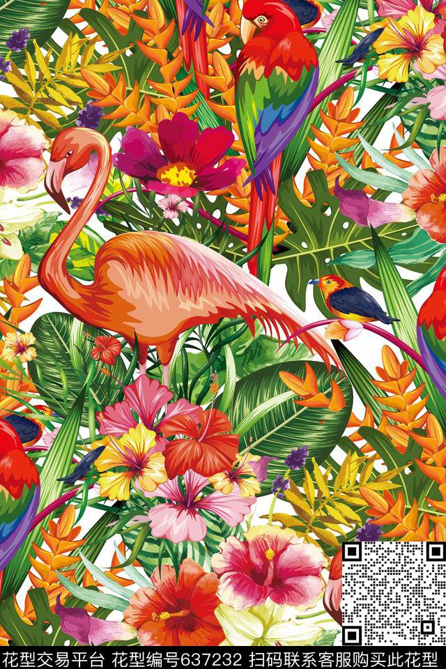 天堂鸟花花卉热带雨林数码印花华亿平台下载（图片编号: 637232） - 瓦栏（Walan）