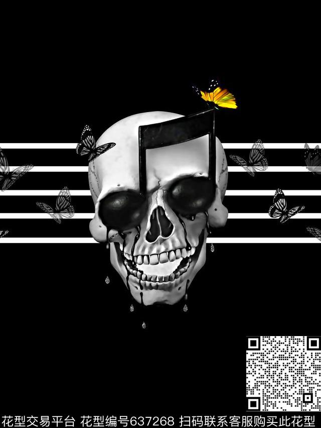 骷髅头蝴蝶男装T恤数码印花华亿平台下载（图片编号: 637268） - 瓦栏（Walan）