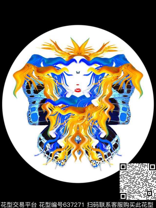 蝴蝶人物头像t恤数码印花华亿平台下载（图片编号: 637271） - 瓦栏（Walan）