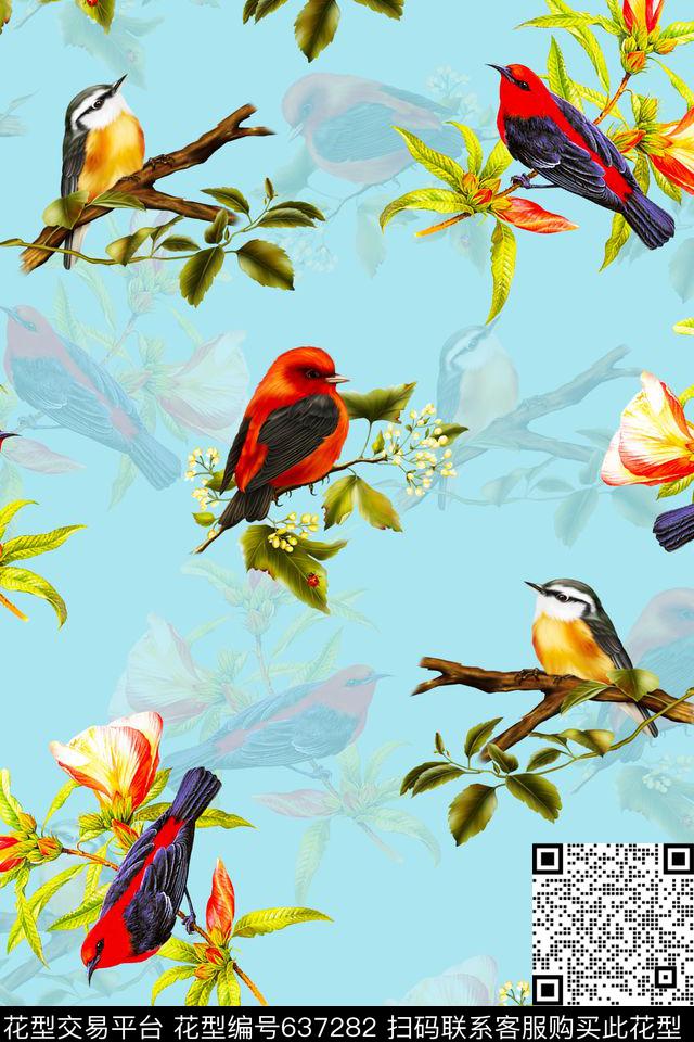 花枝叶子旗袍连衣裙数码印花华亿平台下载（图片编号: 637282） - 瓦栏（Walan）