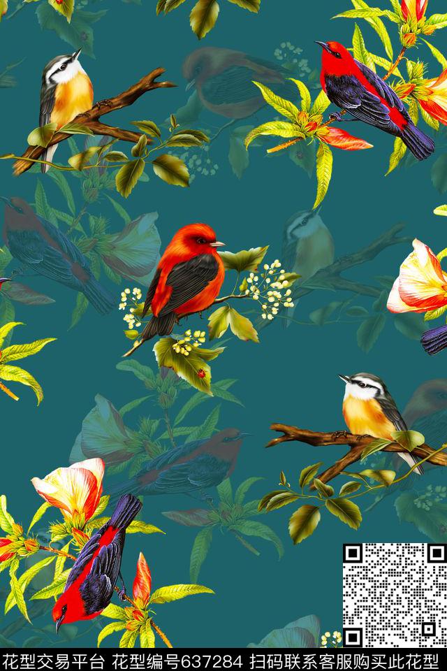 花枝叶子旗袍连衣裙数码印花华亿平台下载（图片编号: 637284） - 瓦栏（Walan）