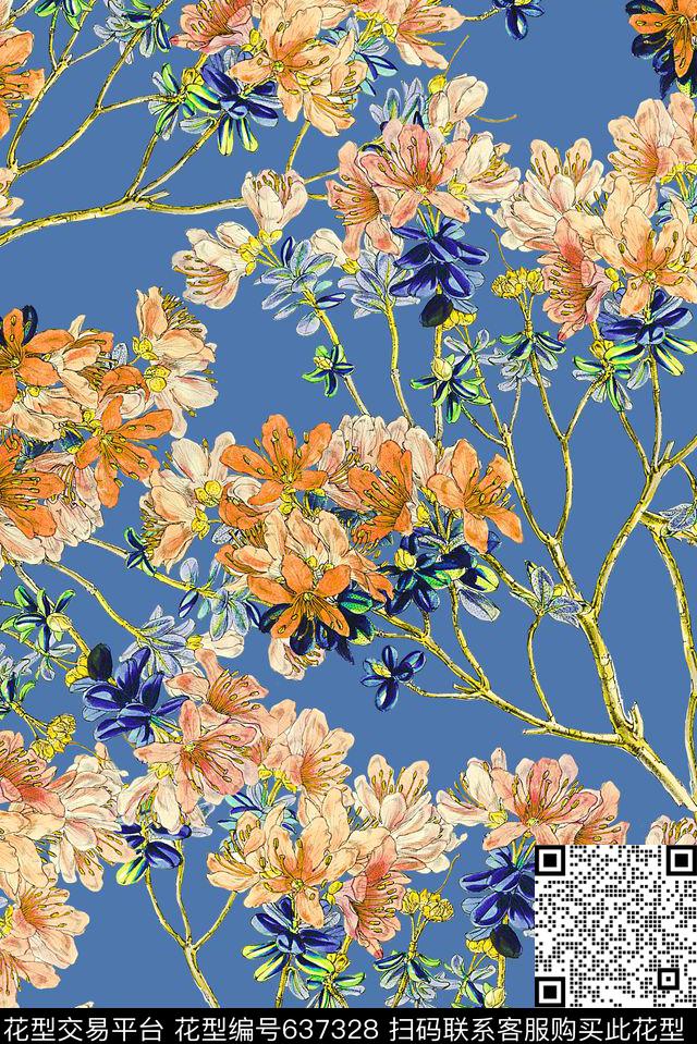 碎花植物花朵数码印花华亿平台下载（图片编号: 637328） - 瓦栏（Walan）