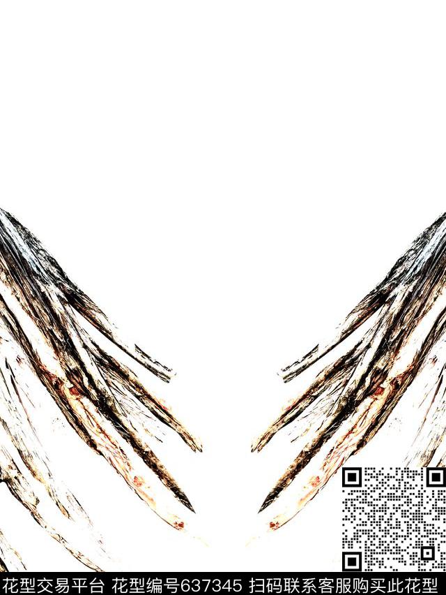 原创手绘工笔画肌理木纹翅膀素雅高端男士花卫衣t恤衬衫数码印花华亿平台下载（图片编号: 637345） - 瓦栏（Walan）