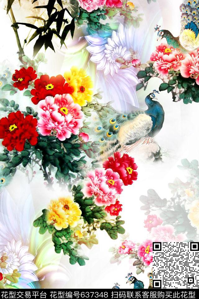 民族风中国风水墨数码印花华亿平台下载（图片编号: 637348） - 瓦栏（Walan）