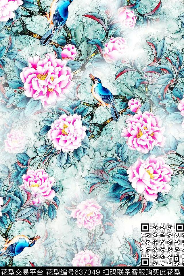 民族风中国风工笔画数码印花华亿平台下载（图片编号: 637349） - 瓦栏（Walan）