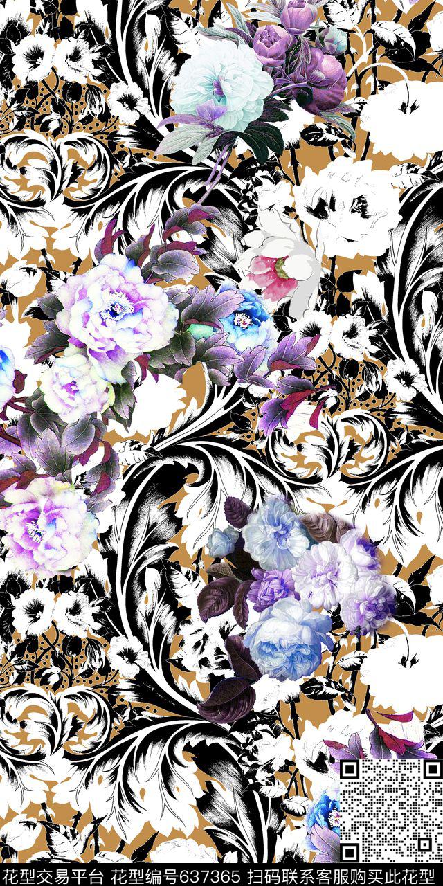 清爽花朵花卉数码印花华亿平台下载（图片编号: 637365） - 瓦栏（Walan）