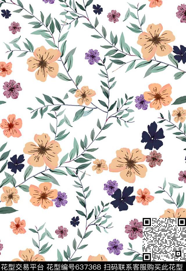 水彩花卉手绘效果花卉花卉传统印花华亿平台下载（图片编号: 637368） - 瓦栏（Walan）