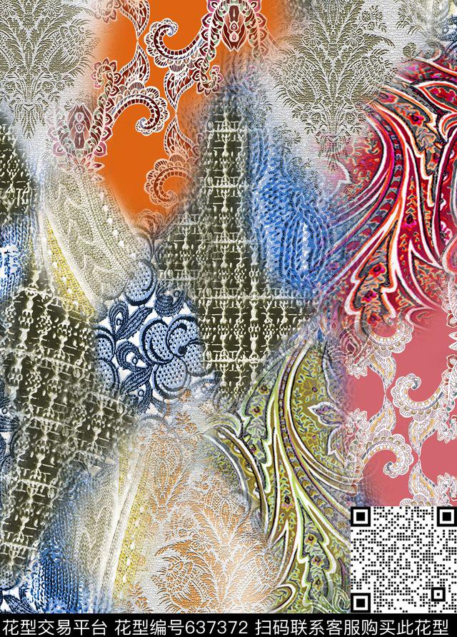 欧美大牌风佩斯利数码印花华亿平台下载（图片编号: 637372） - 瓦栏（Walan）