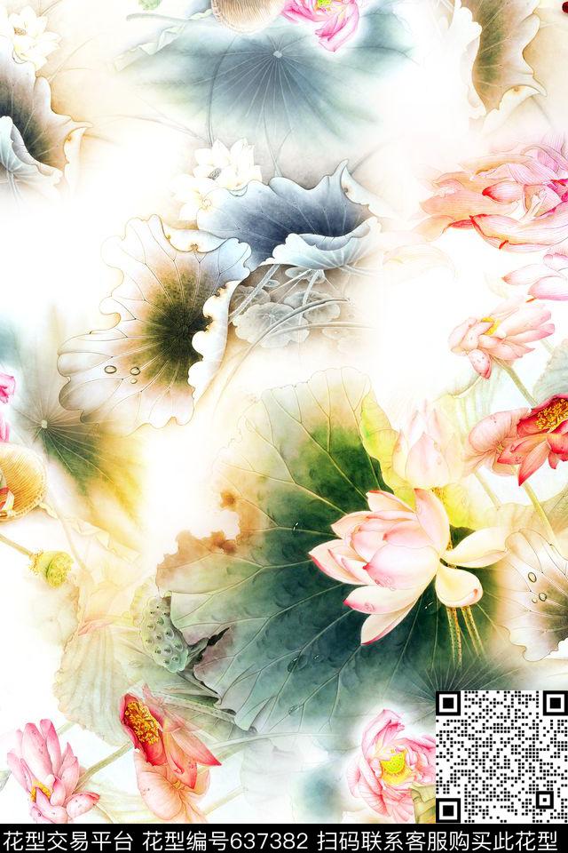 民族风中国风工笔画数码印花华亿平台下载（图片编号: 637382） - 瓦栏（Walan）