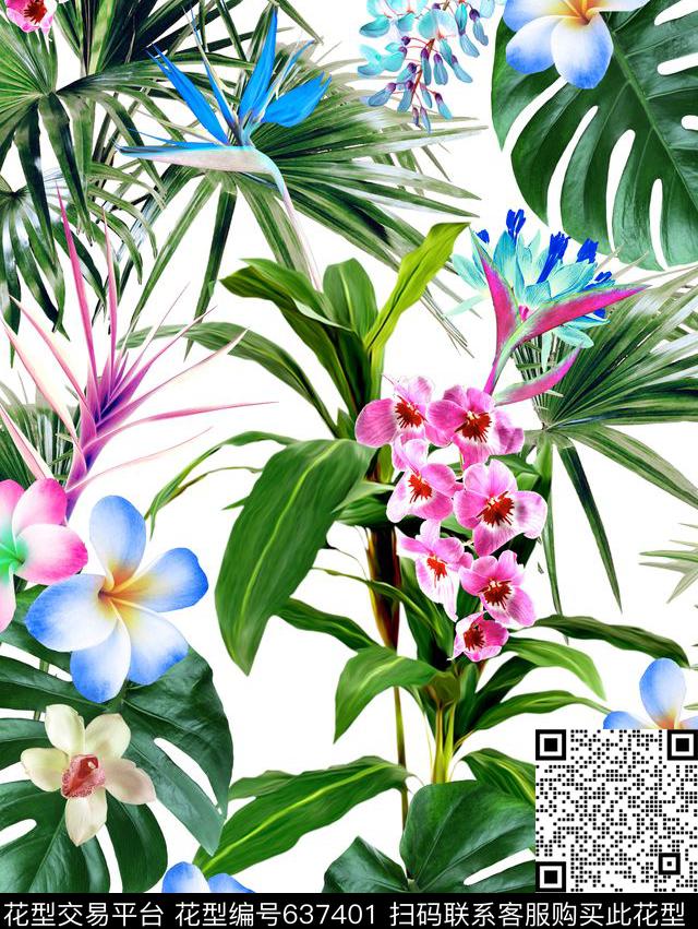 花卉叶子数码印花数码印花华亿平台下载（图片编号: 637401） - 瓦栏（Walan）