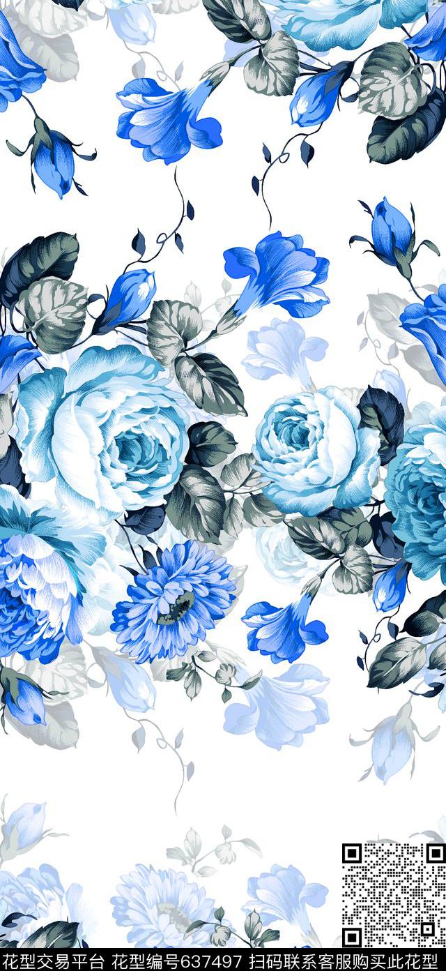 玫瑰花手绘花卉复古花卉数码印花华亿平台下载（图片编号: 637497） - 瓦栏（Walan）