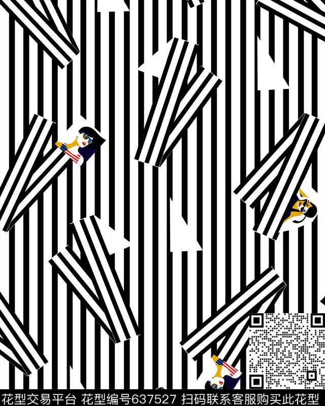 与人像竖条纹、细条纹、几何条纹、不规则条纹、条纹几何传统印花华亿平台下载（图片编号: 637527） - 瓦栏（Walan）