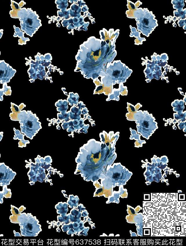 水墨水彩手绘传统印花华亿平台下载（图片编号: 637538） - 瓦栏（Walan）