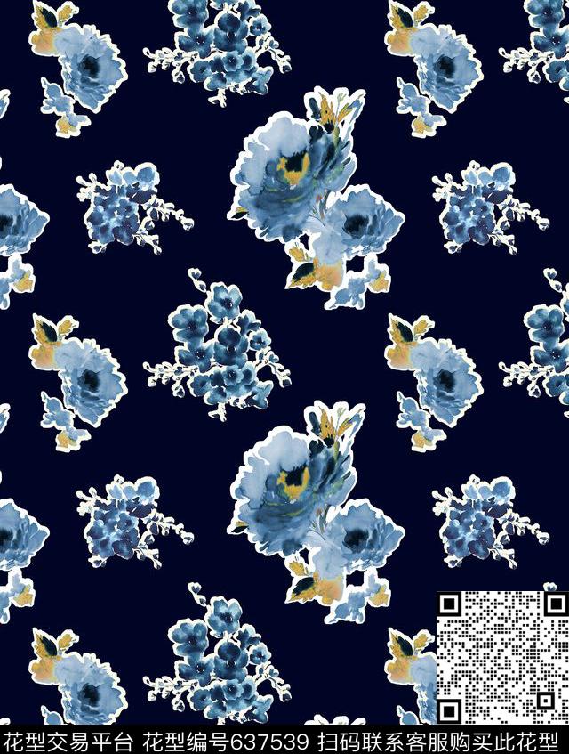 水墨水彩手绘传统印花华亿平台下载（图片编号: 637539） - 瓦栏（Walan）