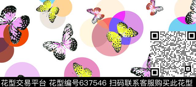 彩色圆蝴蝶圆圈数码印花华亿平台下载（图片编号: 637546） - 瓦栏（Walan）