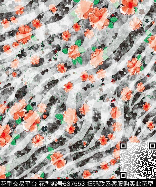 原创创意抽象花朵数码印花华亿平台下载（图片编号: 637553） - 瓦栏（Walan）