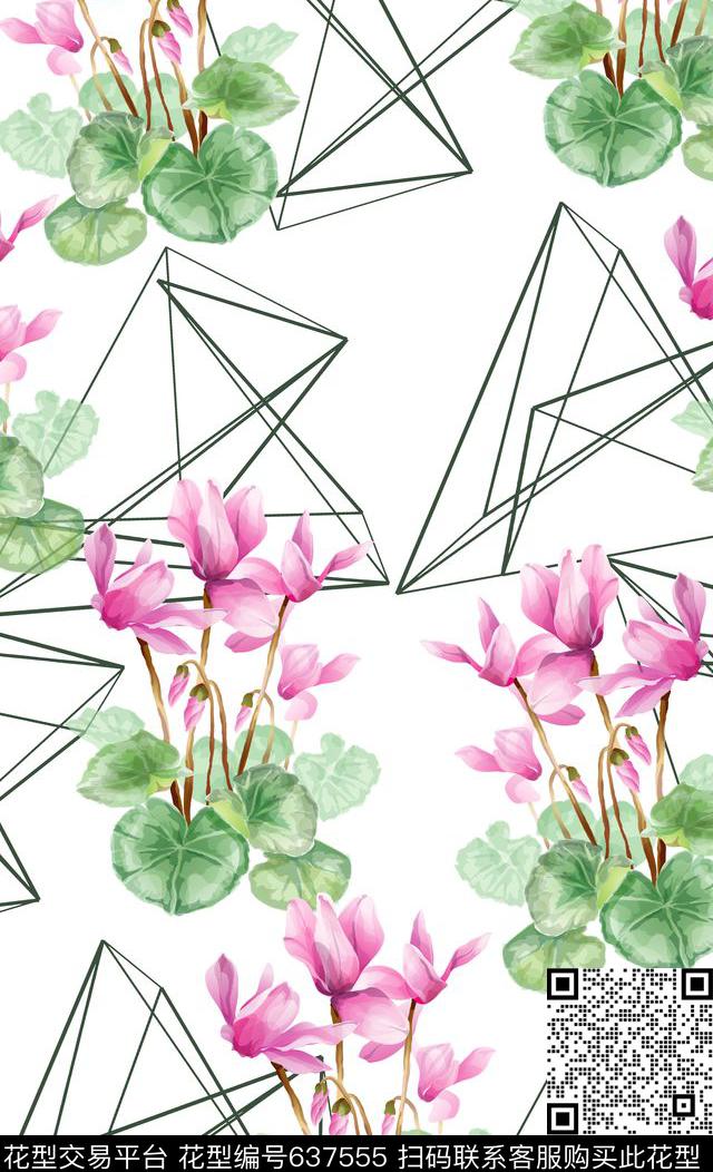 几何荷花电脑手绘数码印花华亿平台下载（图片编号: 637555） - 瓦栏（Walan）