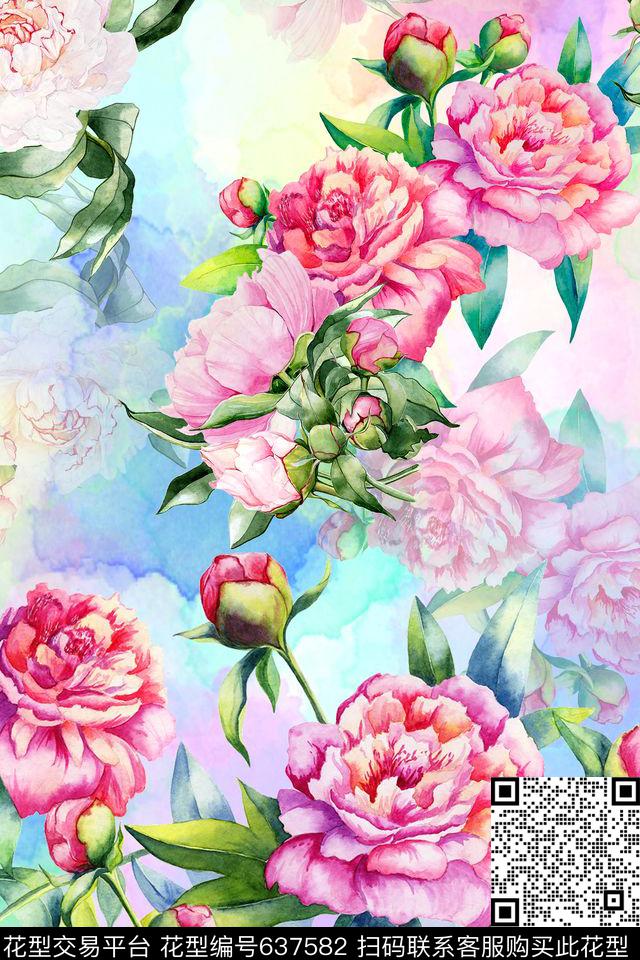 素雅手绘风水彩花卉布艺家纺数码印花华亿平台下载（图片编号: 637582） - 瓦栏（Walan）