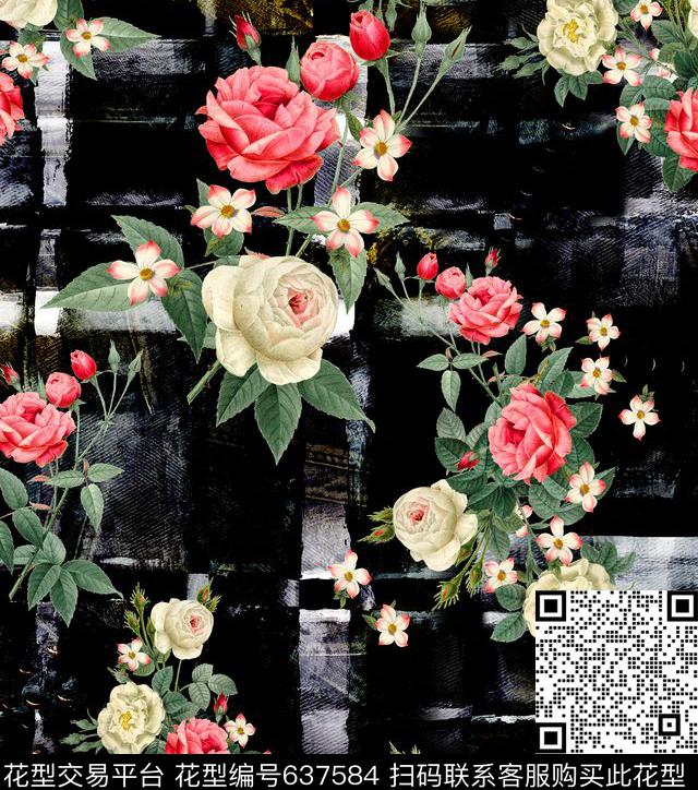 大花牡丹玫瑰数码印花华亿平台下载（图片编号: 637584） - 瓦栏（Walan）