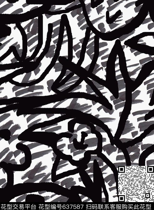 热带手绘涂鸦数码印花华亿平台下载（图片编号: 637587） - 瓦栏（Walan）