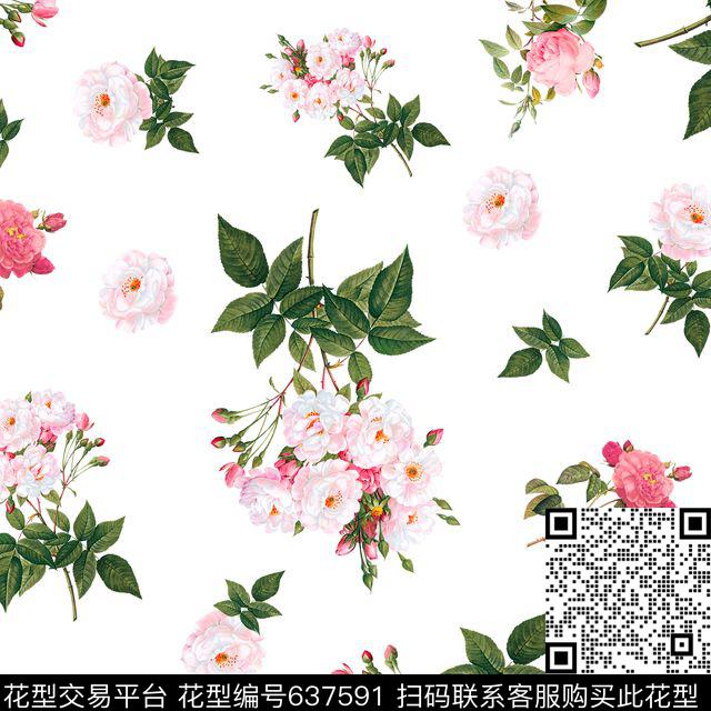 花朵花卉月季数码印花华亿平台下载（图片编号: 637591） - 瓦栏（Walan）