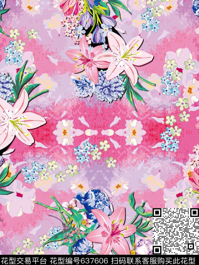 高清大图原创兰花数码印花华亿平台下载（图片编号: 637606） - 瓦栏（Walan）
