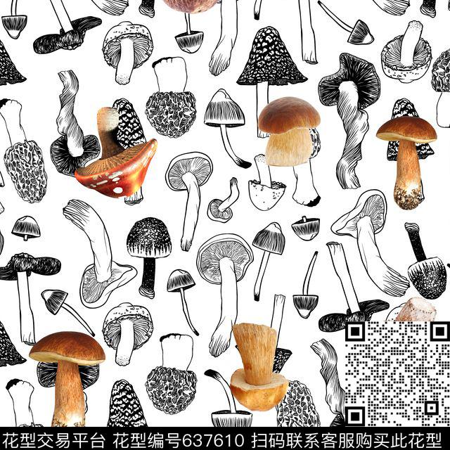 蘑菇植物食物数码印花华亿平台下载（图片编号: 637610） - 瓦栏（Walan）