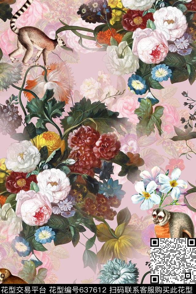时尚手绘花卉数码印花华亿平台下载（图片编号: 637612） - 瓦栏（Walan）