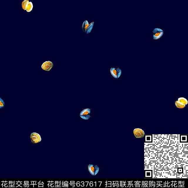 海洋生物、贝壳、手绘、男装衬衫数码印花华亿平台下载（图片编号: 637617） - 瓦栏（Walan）