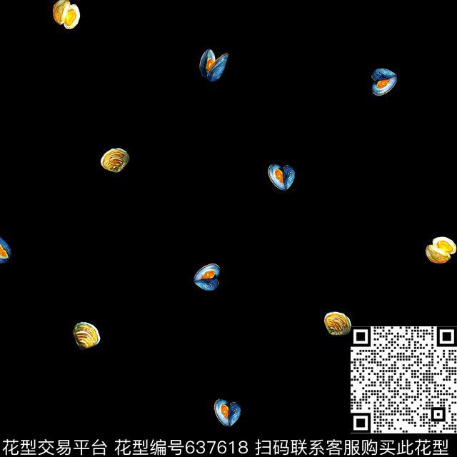 海洋生物、贝壳、手绘、男装衬衫数码印花华亿平台下载（图片编号: 637618） - 瓦栏（Walan）