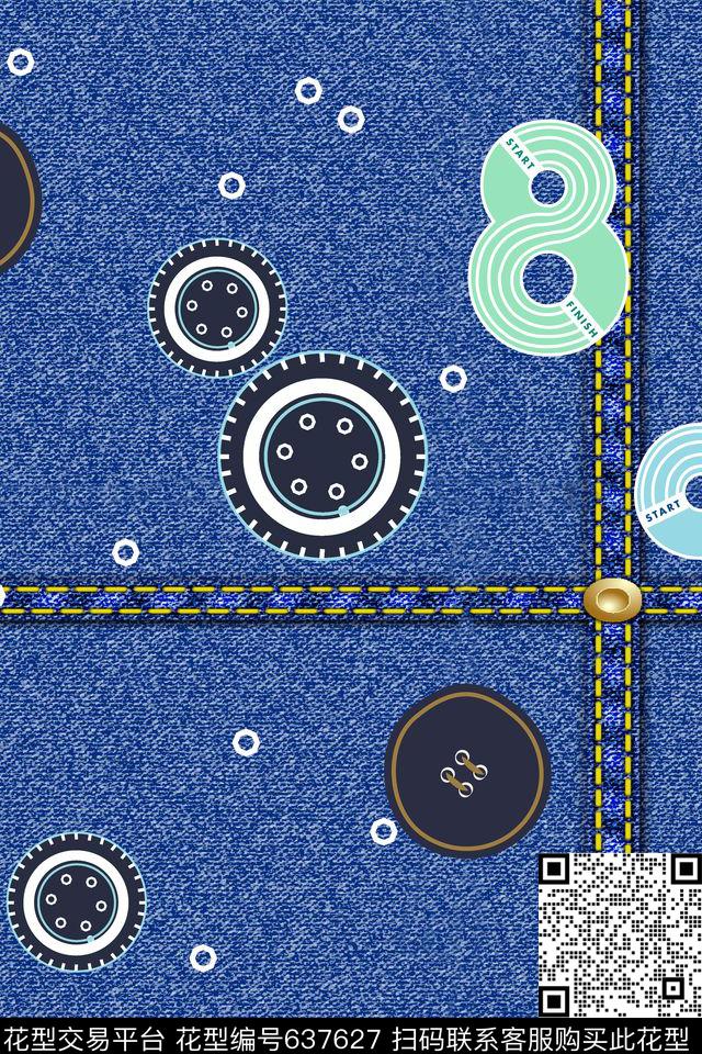 牛仔扣子趣味数码印花华亿平台下载（图片编号: 637627） - 瓦栏（Walan）