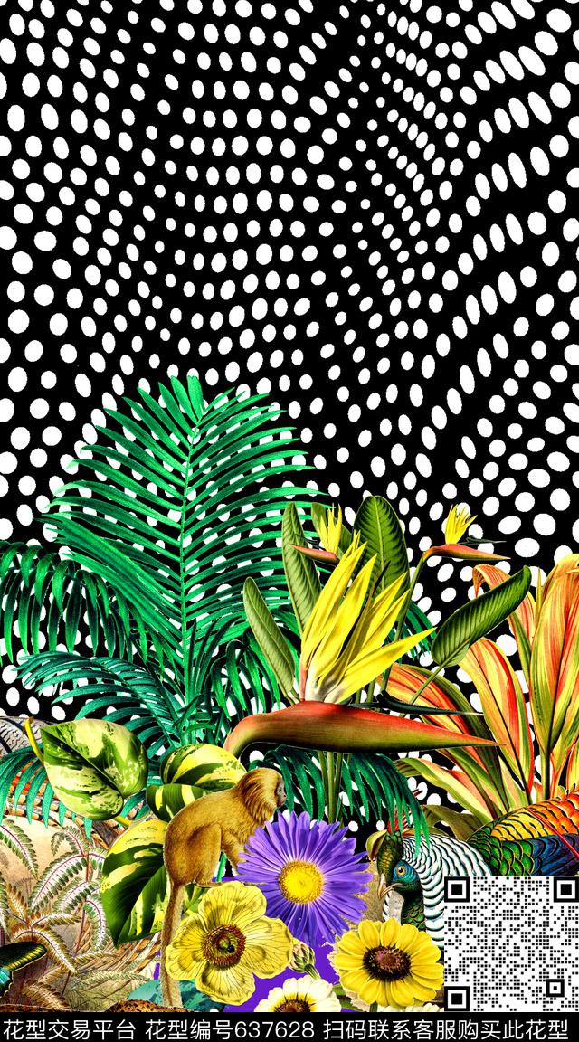 波点动物棕榈树数码印花华亿平台下载（图片编号: 637628） - 瓦栏（Walan）