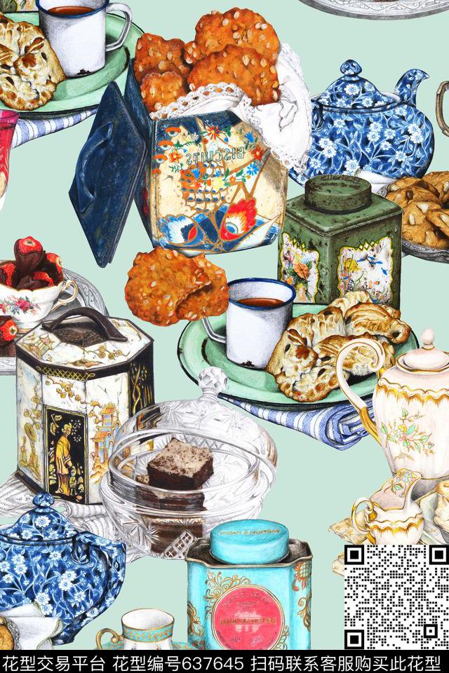 茶壶趣味复古数码印花华亿平台下载（图片编号: 637645） - 瓦栏（Walan）