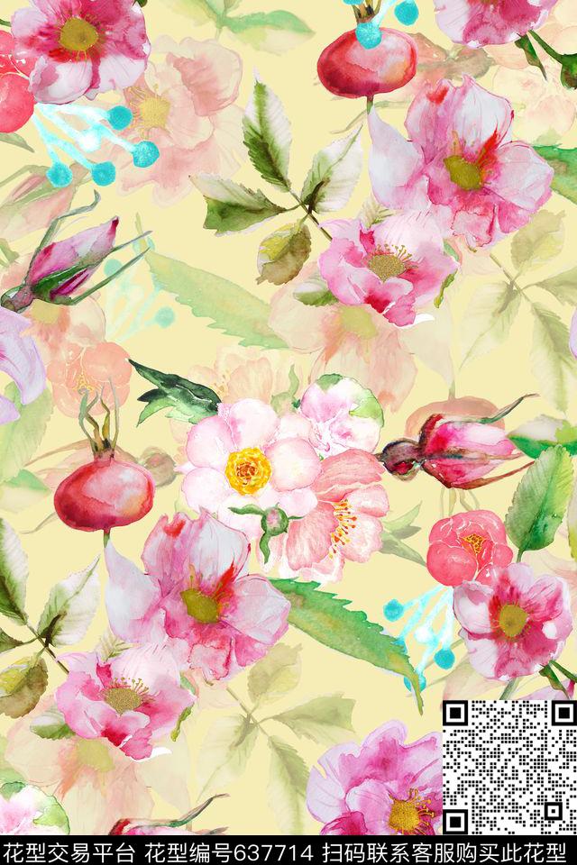 花朵花卉清新花卉数码印花华亿平台下载（图片编号: 637714） - 瓦栏（Walan）