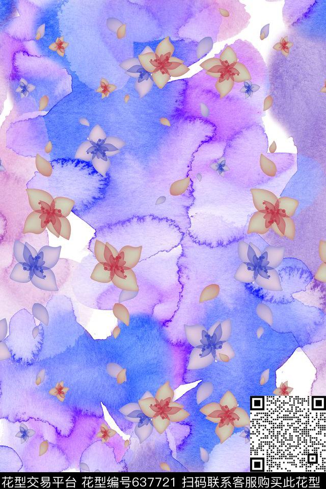 手绘水彩花卉意向手绘涂鸦图案纹理数码印花华亿平台下载（图片编号: 637721） - 瓦栏（Walan）