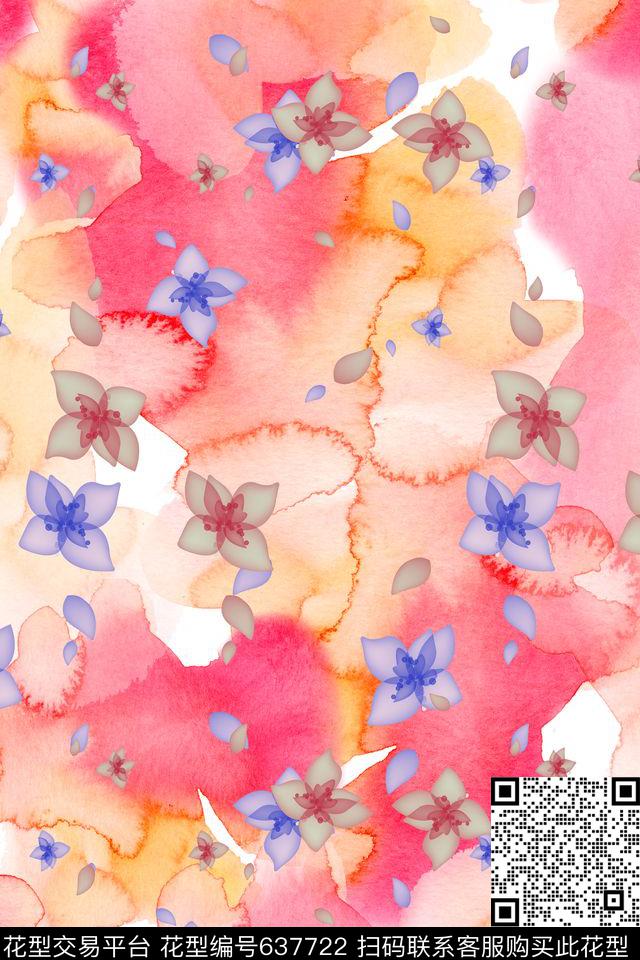 手绘水彩花卉意向手绘涂鸦图案纹理数码印花华亿平台下载（图片编号: 637722） - 瓦栏（Walan）