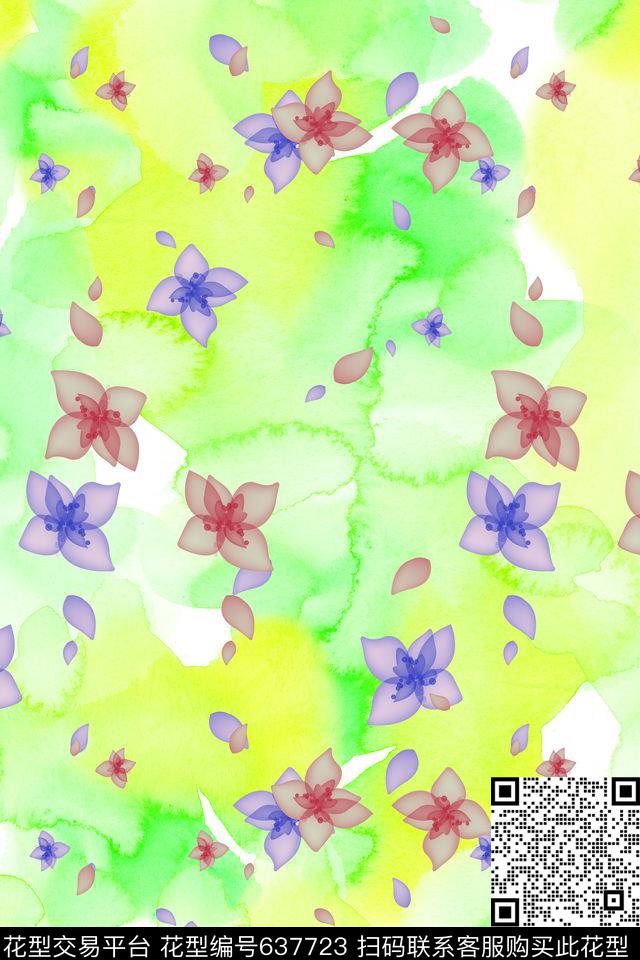 手绘水彩花卉意向手绘涂鸦图案纹理数码印花华亿平台下载（图片编号: 637723） - 瓦栏（Walan）