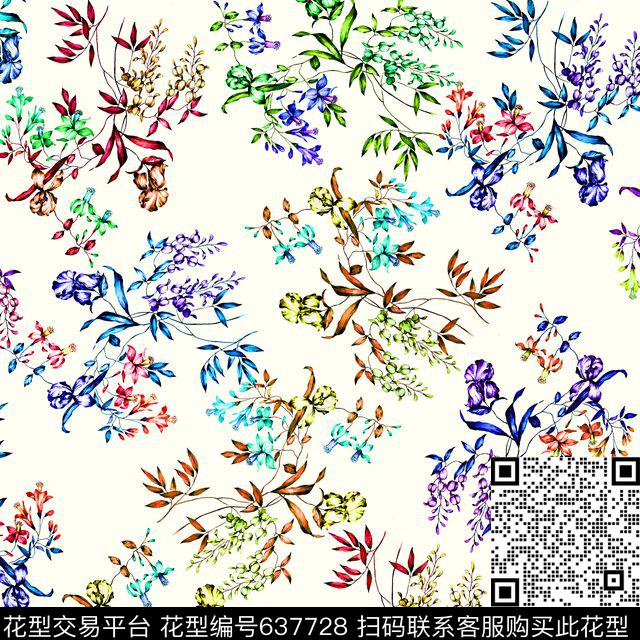 兰花玫瑰花朵数码印花华亿平台下载（图片编号: 637728） - 瓦栏（Walan）