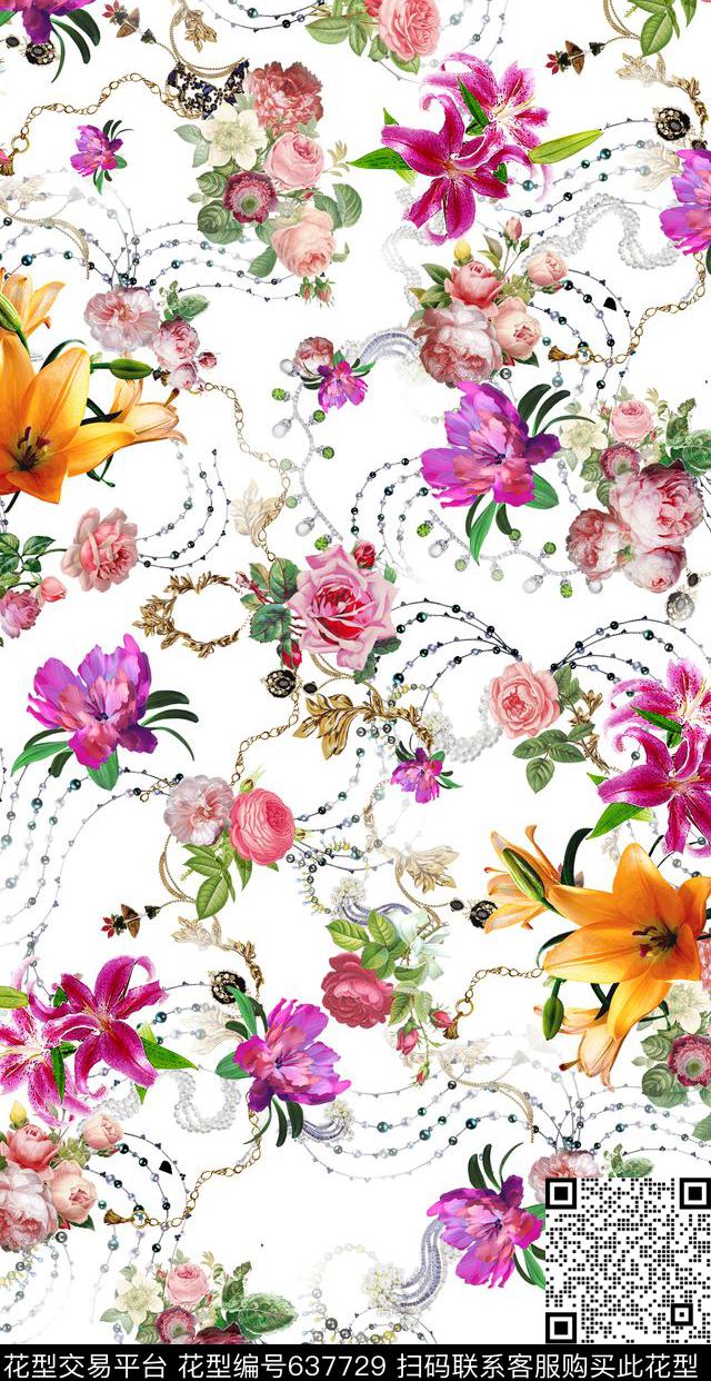 花卉珠宝女装数码印花华亿平台下载（图片编号: 637729） - 瓦栏（Walan）