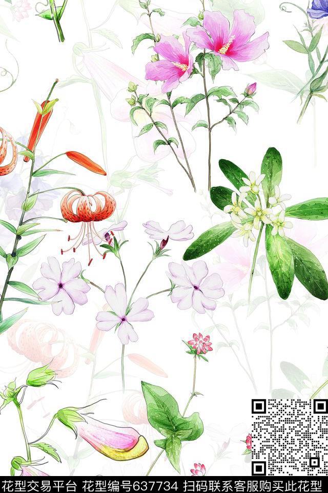 花朵花卉清新花卉传统印花华亿平台下载（图片编号: 637734） - 瓦栏（Walan）
