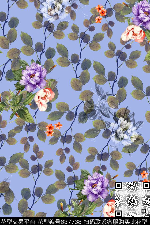 牡丹L.D~花卉L.D~水彩传统印花华亿平台下载（图片编号: 637738） - 瓦栏（Walan）