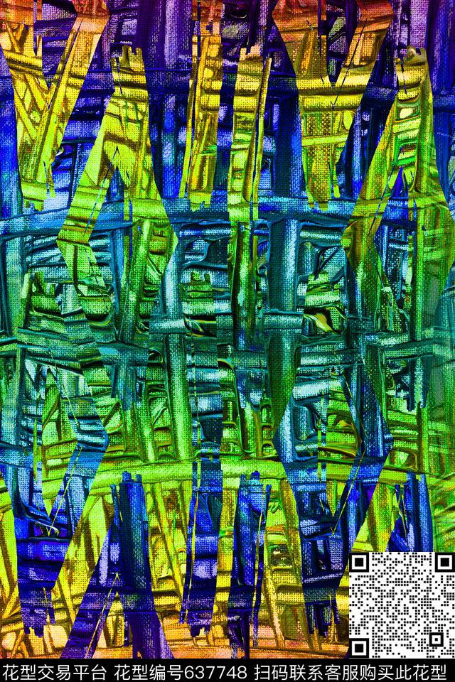 条纹笔触曲线波浪条纹数码印花华亿平台下载（图片编号: 637748） - 瓦栏（Walan）