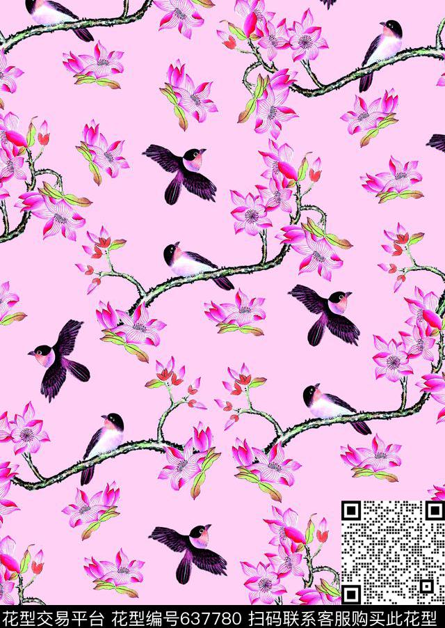 中国风中国花鸟画水彩画数码印花华亿平台下载（图片编号: 637780） - 瓦栏（Walan）