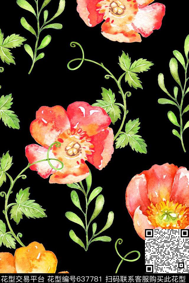 此华亿平台为1/2跳接中国风花朵数码印花华亿平台下载（图片编号: 637781） - 瓦栏（Walan）