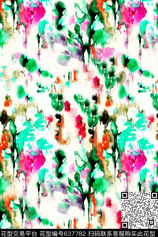 手绘抽象水彩数码印花华亿平台下载（图片编号: 637782） - 瓦栏（Walan）