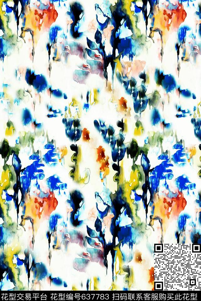 手绘抽象水彩数码印花华亿平台下载（图片编号: 637783） - 瓦栏（Walan）